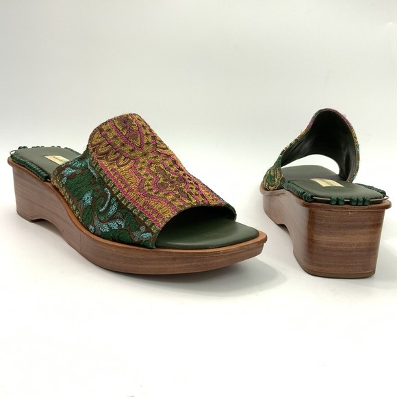 Naked Feet Mules Square-toe Fabric Platform Wedge - Picture 4 of 13